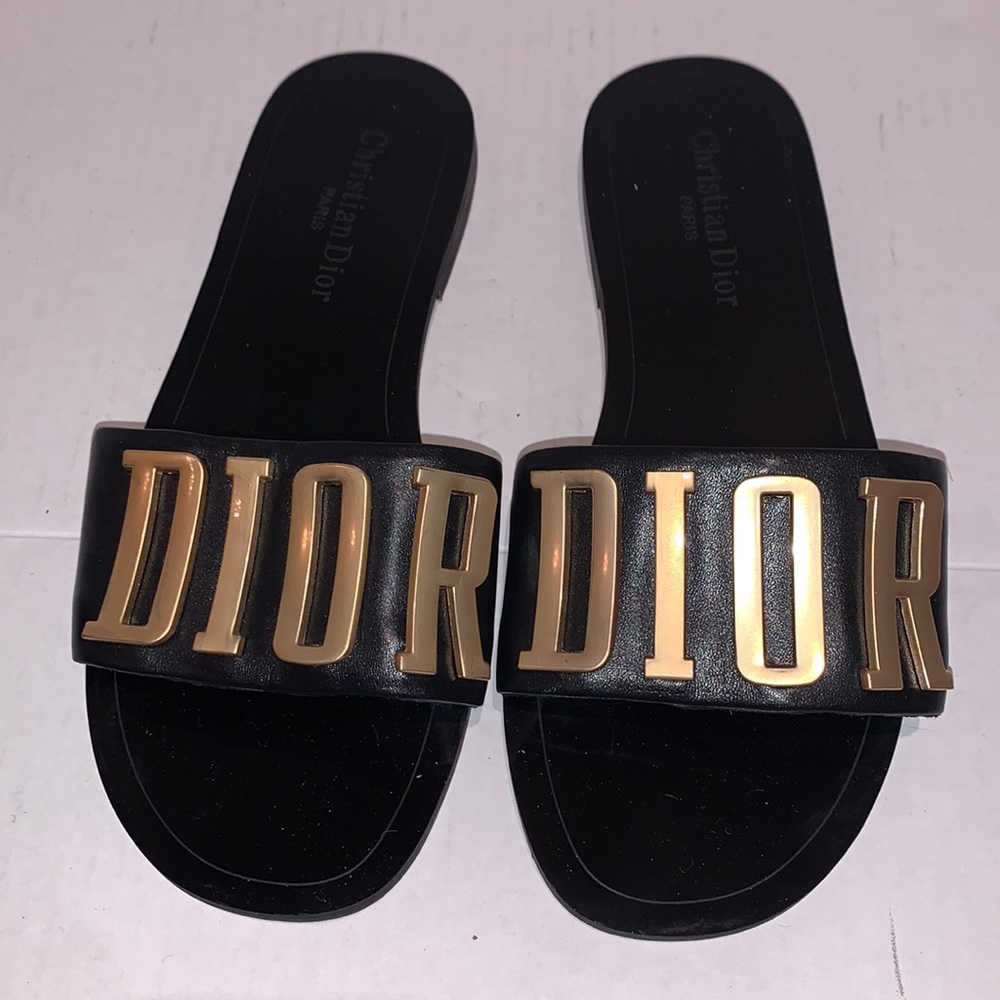 Leather fashion slides